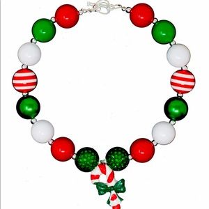 Kids Bubblegum Christmas Candy Cane Necklace